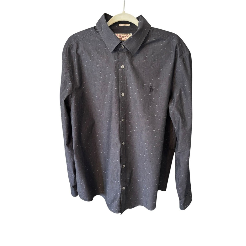 Men's Penguin Size XXL Gray Long Sleeve Button Down Shirt. Heritage Slim Fit.
